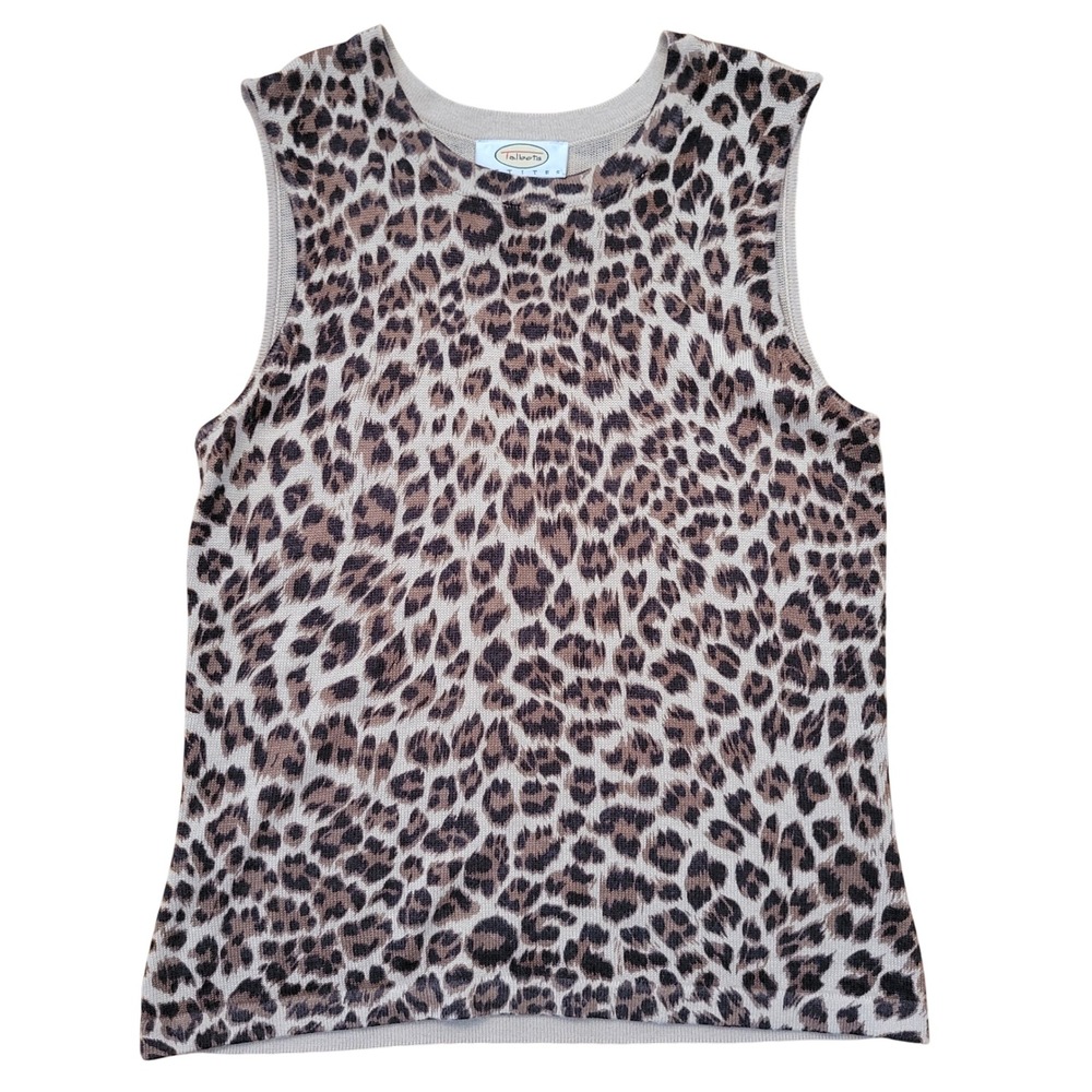 Talbots Leopard Print Silk Cashmere Sleeveless Knit Shell Top‎ Tan Brown P Layer